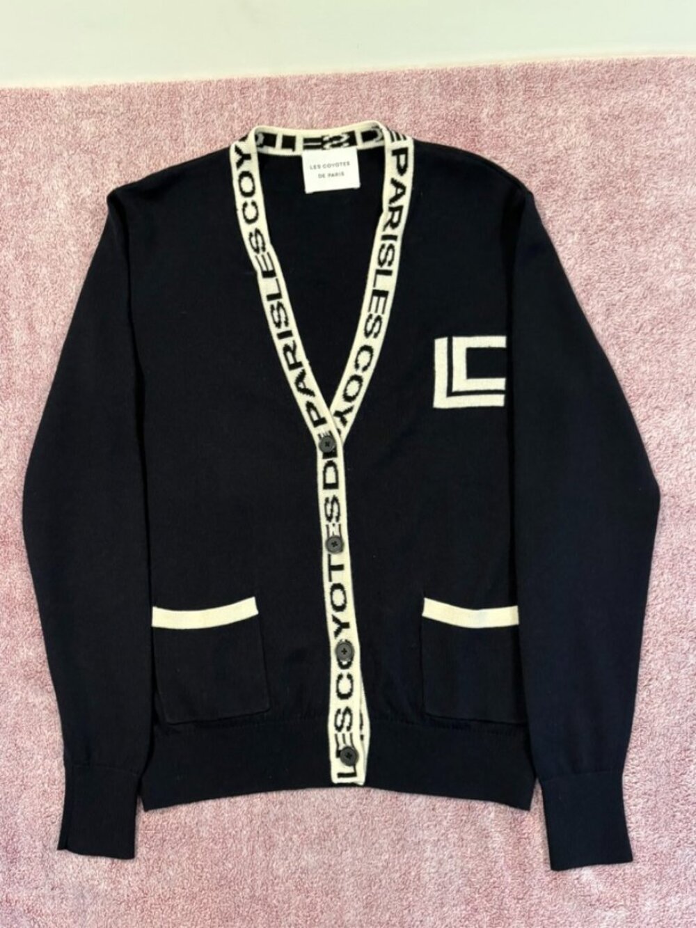 Les Coyotes de Paris Lacy Wool Blend Knit Varsity Button Cardigan Size 16